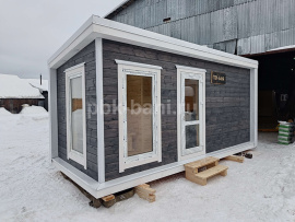 Модульная баня в скандинавском стиле по индивидуальному проекту 5х2.3 с доставкой в Ленинградскую область